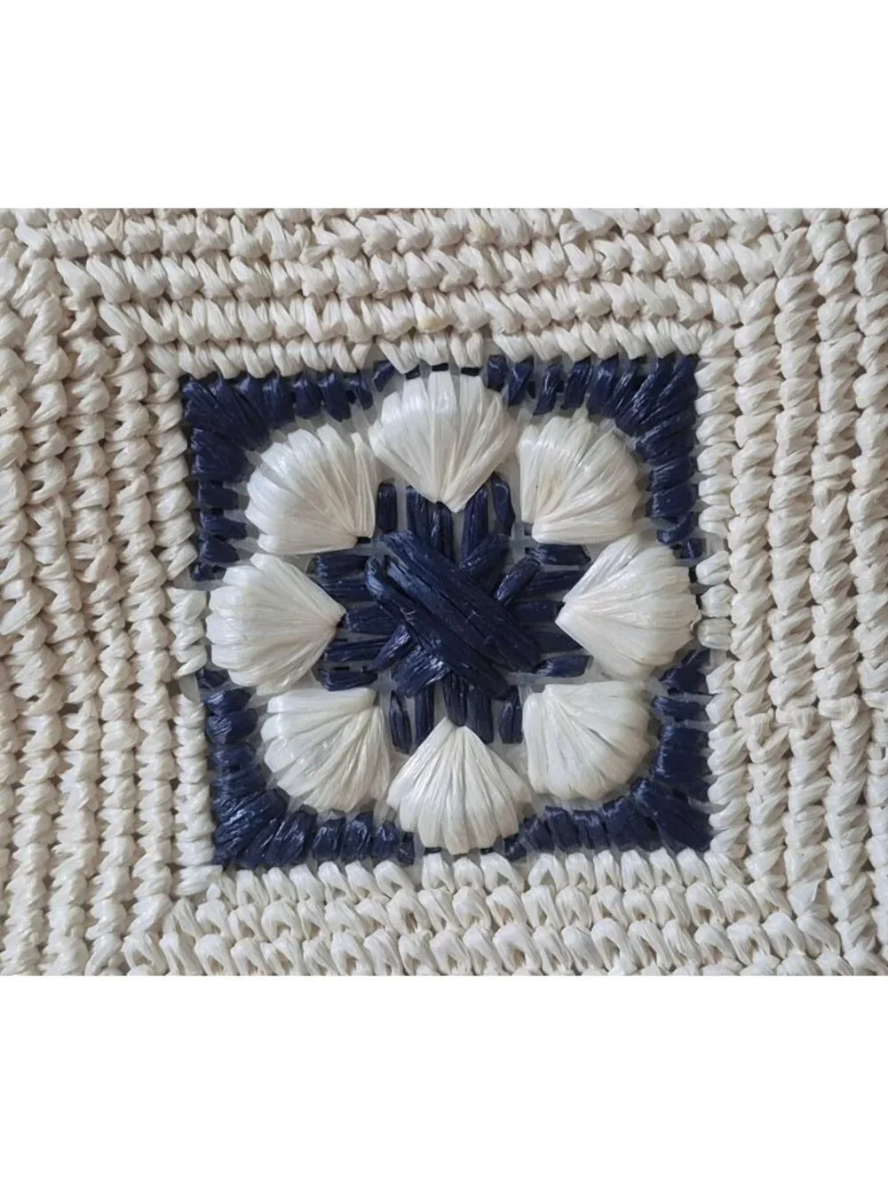Vtg 60's Woven Raffia Ivory Straw Flower Purse Kiss Lock Closure Made In Japan